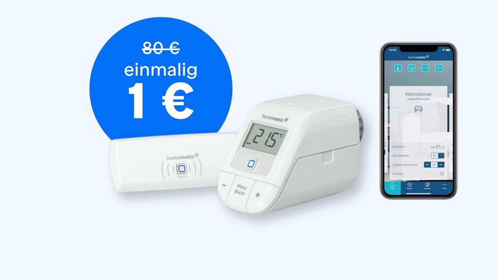 Freisteller des smarten Thermostats von homematic mit zugehöriger App für das Smart Home
