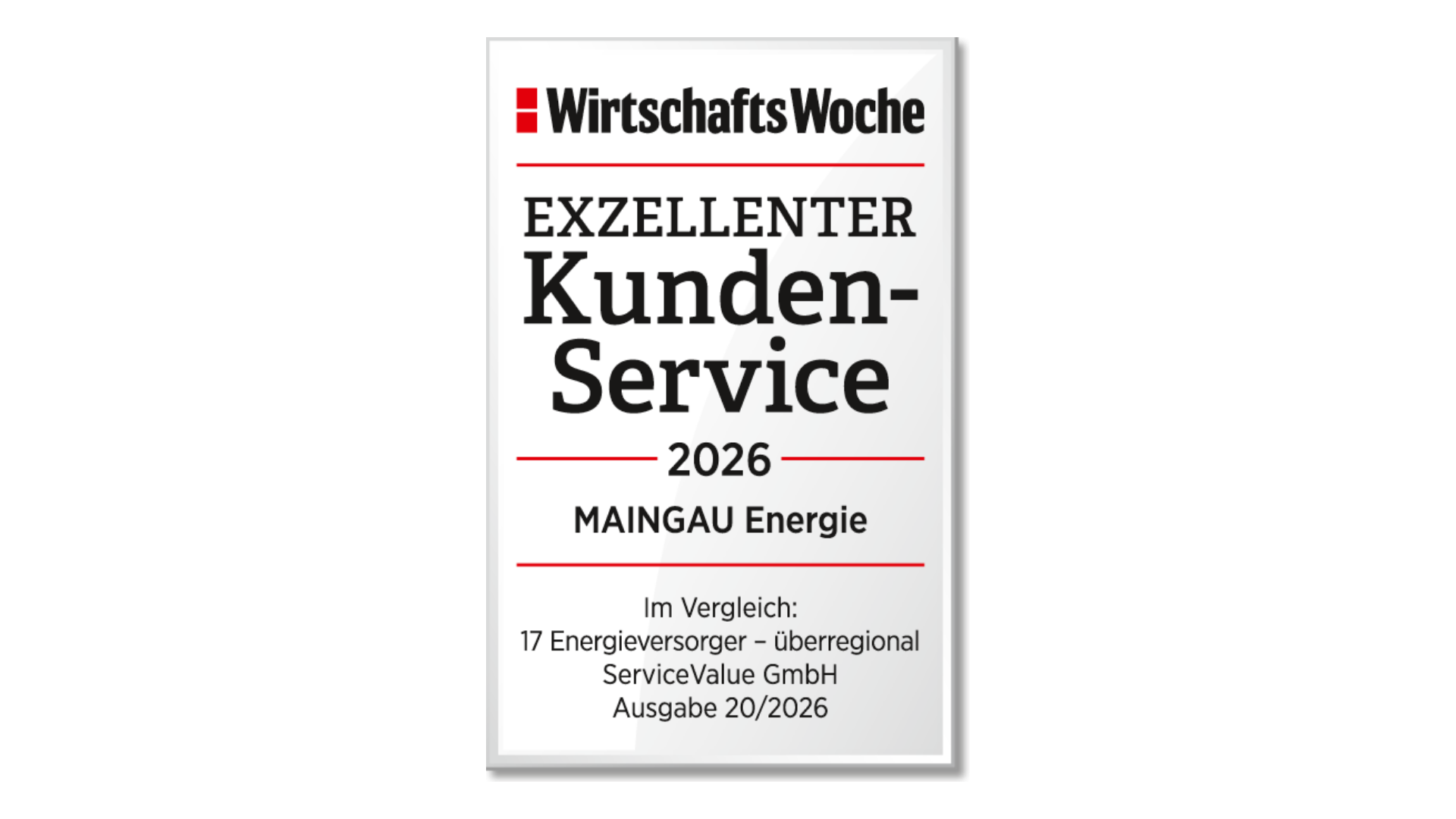 Siegel von WirtschaftsWoche für MAINGAU Energie: Exzellenter Kundenservice 2026