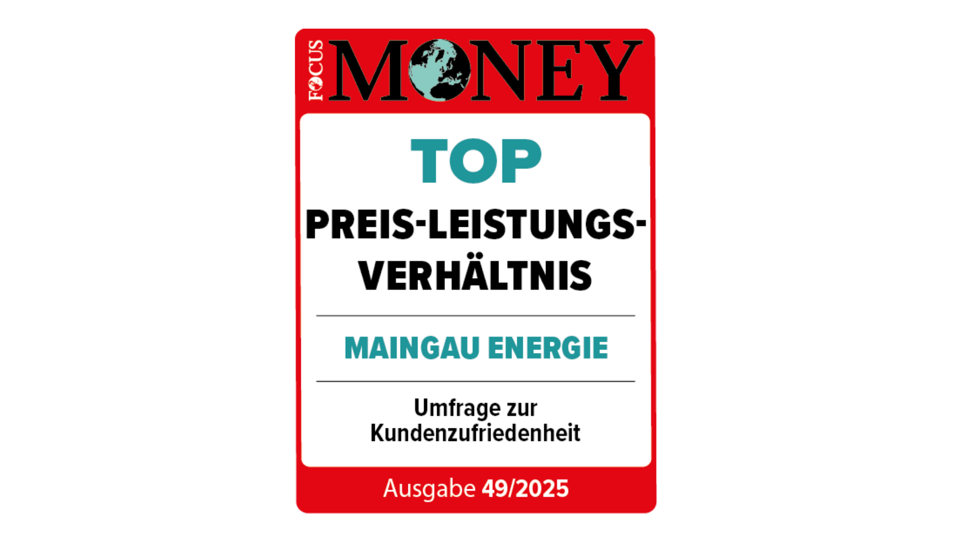 Siegel von FOCUS MONEY für MAINGAU: Auszeichnung für Top Preis-Leistungs-Verhältnis