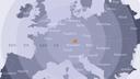 Map of Europe displaying flight times to each individual country