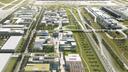 Aerial view of LabCampus, with airport in the background