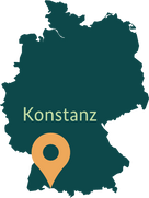 Der Standort Konstanz wird auf einr Deutschlandkarte gezeigt