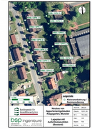 Aufnahme einer Liegenschaft aus der Vogelperspektive mit Markierungen