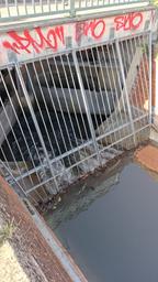 Die Edelstahlwanne leitet das Wasser in den Düker. Sie ist aber zu kurz, sodass viel Wasser ins Mauerwerk eindringt.