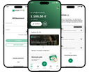 Man sieht drei Handys mit Abbildungen der Consors Finanz Banking-App. Darauf zu sehen sind der Login, die Startseite und der CashClick.
