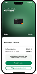Das Bild zeigt, wo die Höhe der monatlichen Rückzahlungsrate in der Banking-App angepasst werden kann.