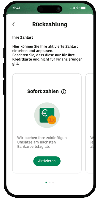 Die Animation zeigt die verschiedenen Rückzahlarten in der Banking-App.