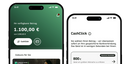 Das Bild zeigt zwei Handys, eines mit der Ansicht des Startbildschirms der Banking-App und das andere mit der geöffneten CashClick-Funktion. 