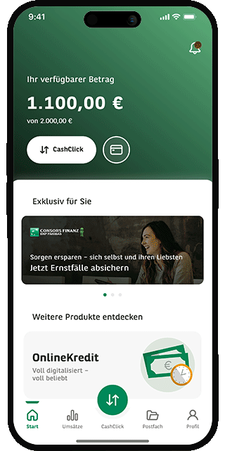 Die Animation zeigt, wie der CashClick in der Banking-App ausgeführt wird. 