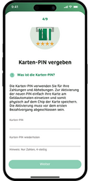 Ein Smartphone mit der geöffneten Consors Finanz Banking-App. Es wird eine Aufforderung einen Karten-PIN zu vergeben angezeigt.