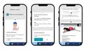 Three smartphones in a row with three screenshots from the app Thieme TeleCoach 
