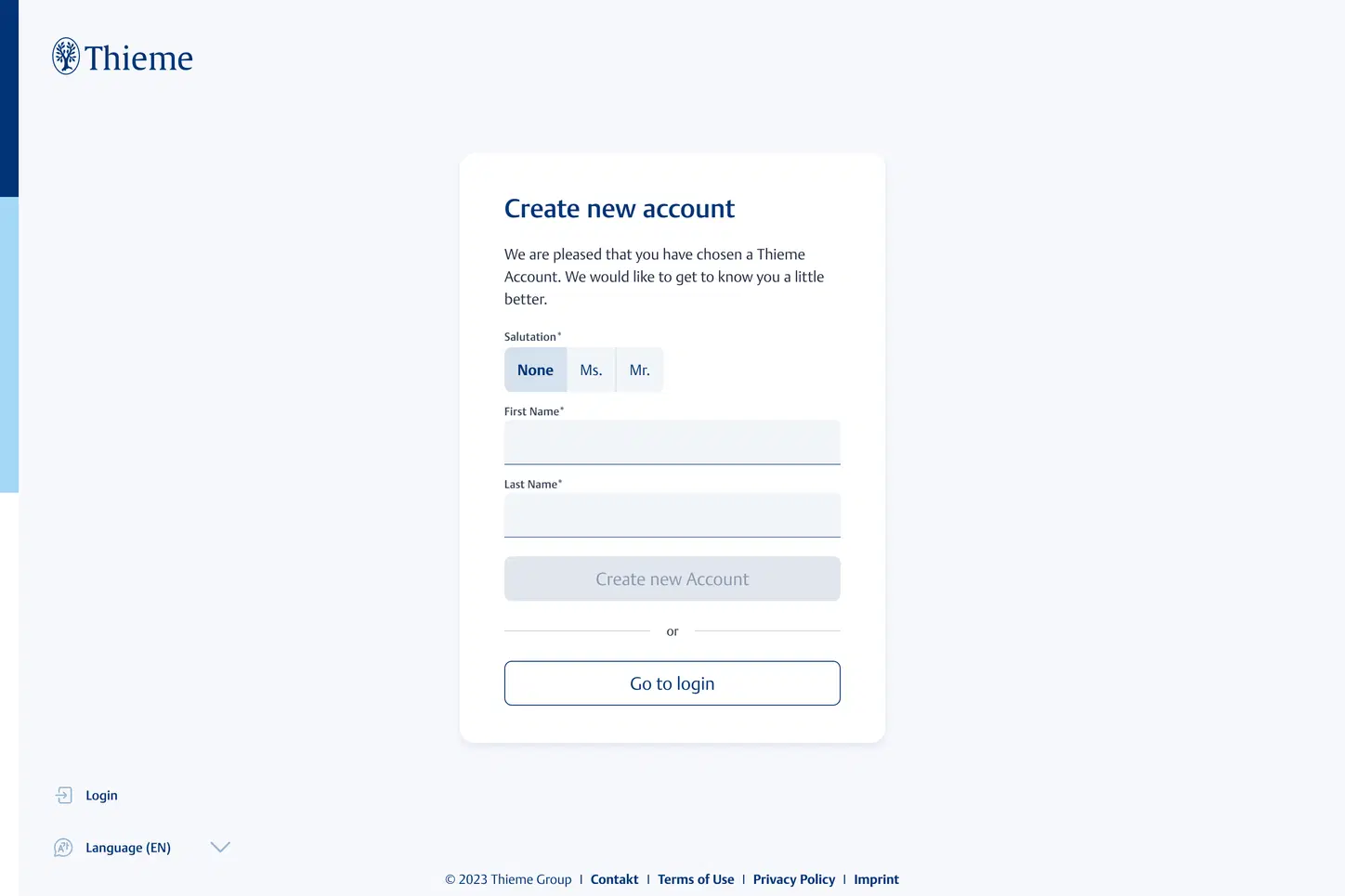 Registration - enter basic data
