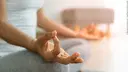 Women are doing yoga with relaxing meditating poses.