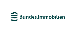 Logo der Bundesanstalt für Immobilienaufgaben: Unter dem Namen ist ein dunkelroter Strich. Links daneben ist ein dunkelgrünes Gebäude angedeutet.