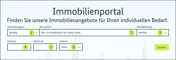 Suchfunktion mit 6 verschiedenen Filtern
