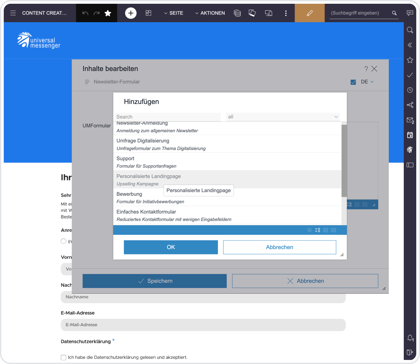 Abbildung - Aufbau der personalisierten Landingpage
