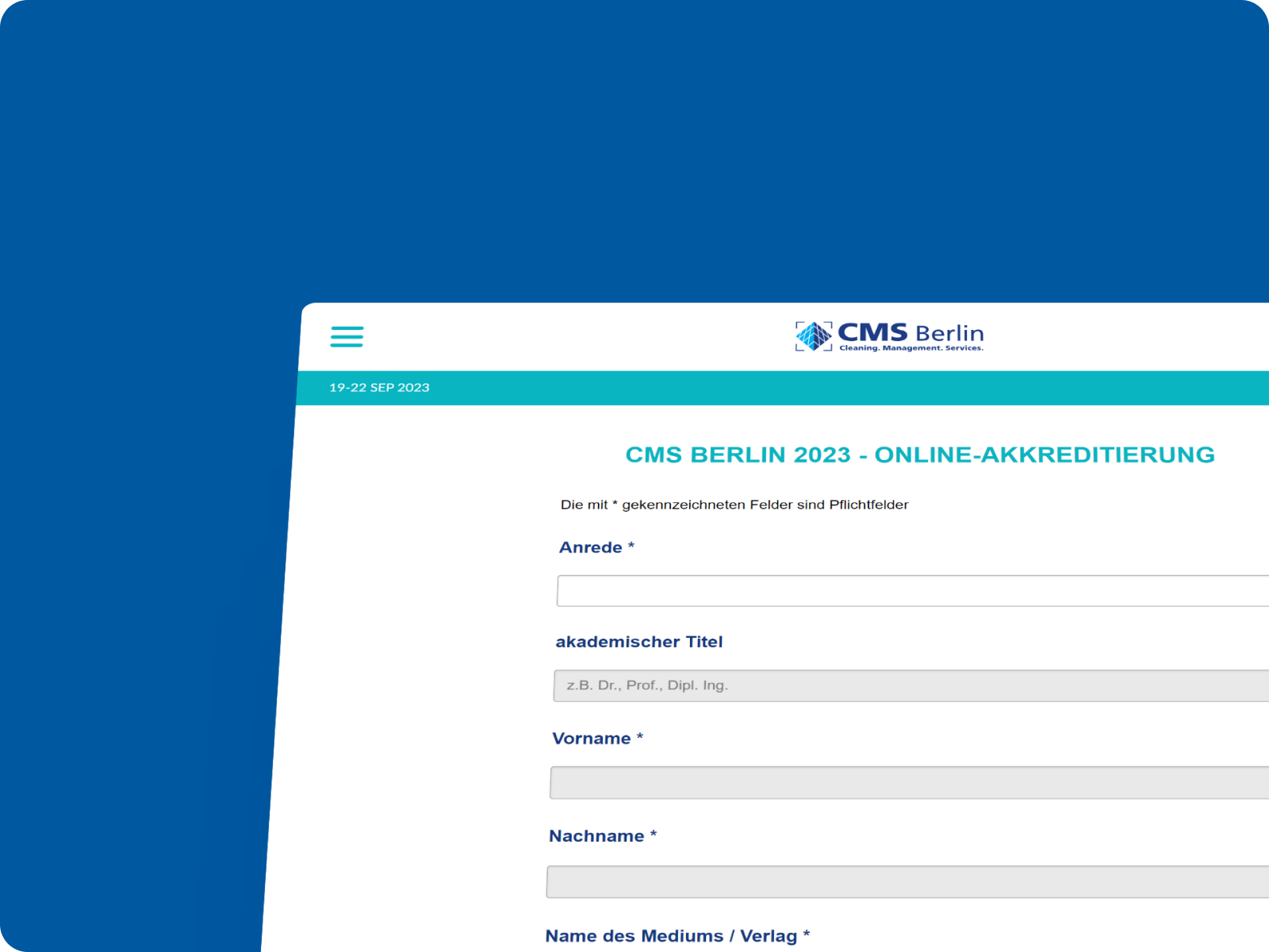 Ausschnitt des Formulars zur Presse-Akkreditierung der Messe Berlin