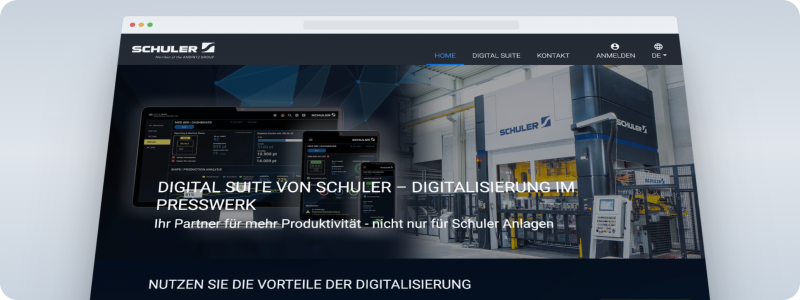 Website Digitalsuite der Schuler Group
