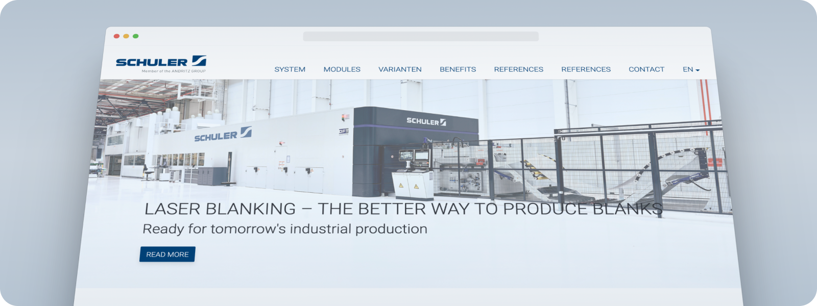 Website über werkzeugfreie Laserschneiden Schuler Group