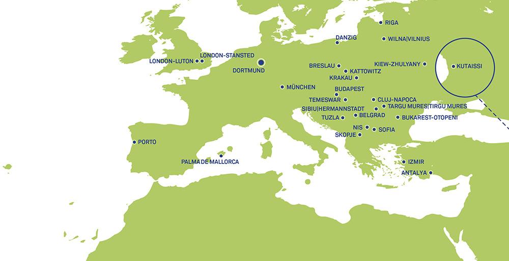 Karte mit Destinationen im Winter