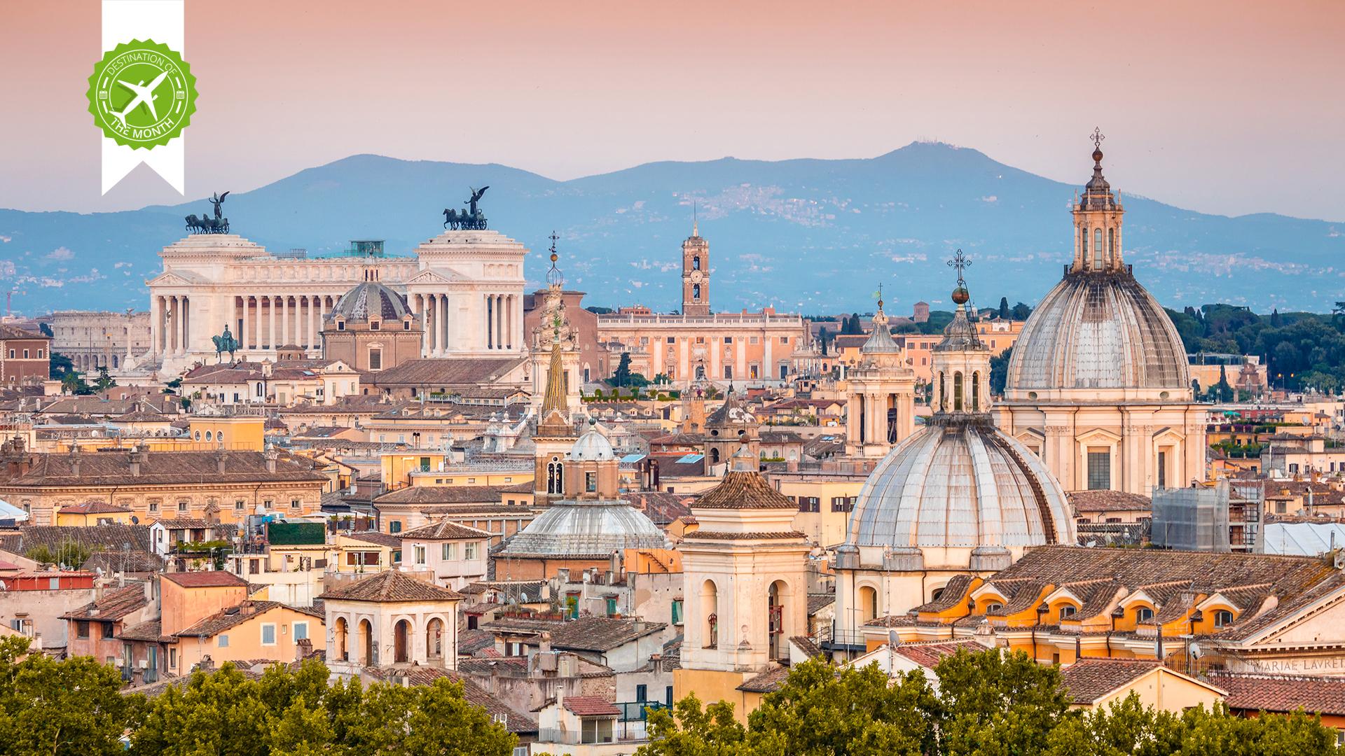 Ausblick auf Italiens Hauptstadt Rom bei Sonnenuntergang