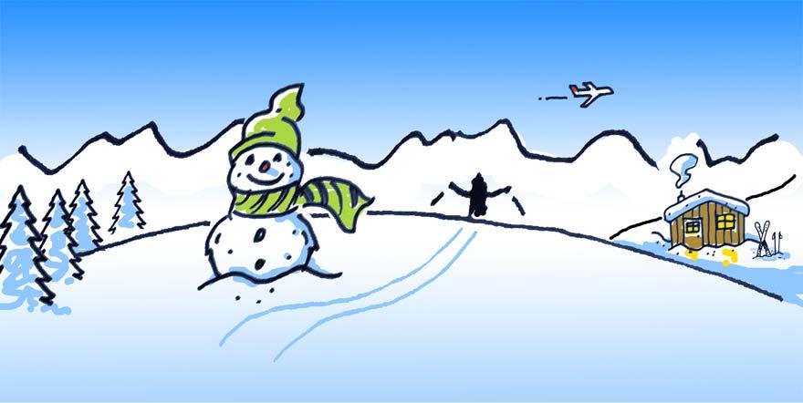 Illustration Winterlandschaft zum Thema Skiurlaub ab Dortmund Airport 
