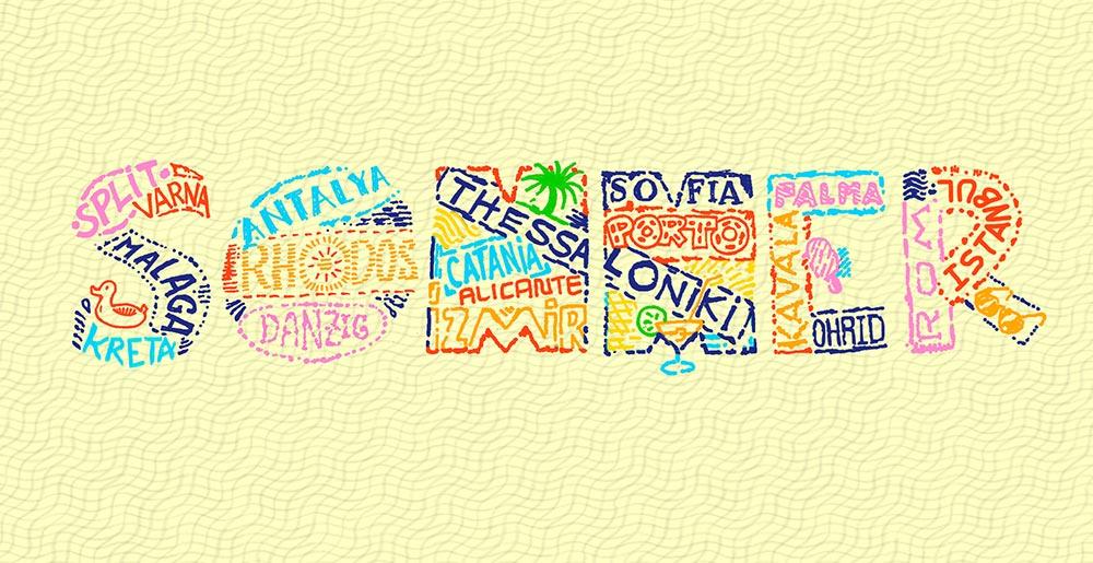 Sommerziele 2024 ab Dortmund Airport bilden das Wort Sommer