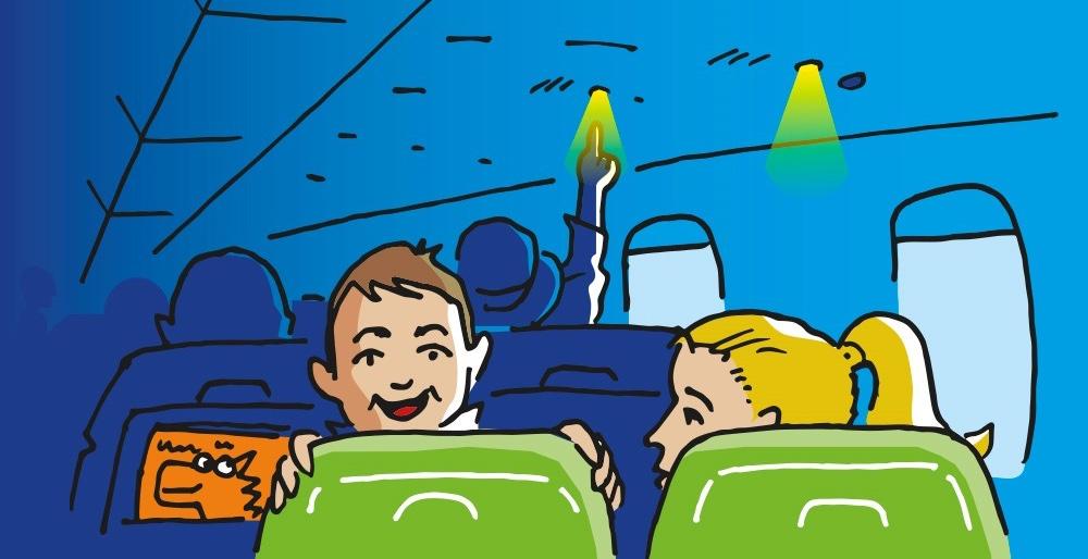 Illustration mit fröhlichen Kindern in der Flugzeugkabine.