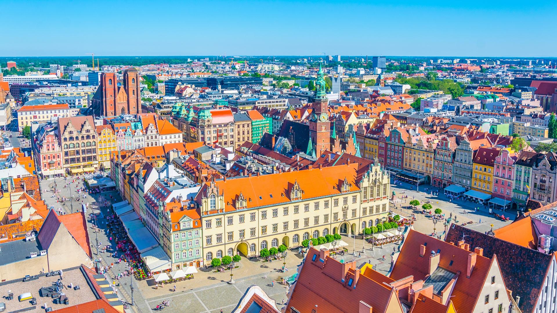 Zentraler Platz „Rynek“ in Breslau in Polen