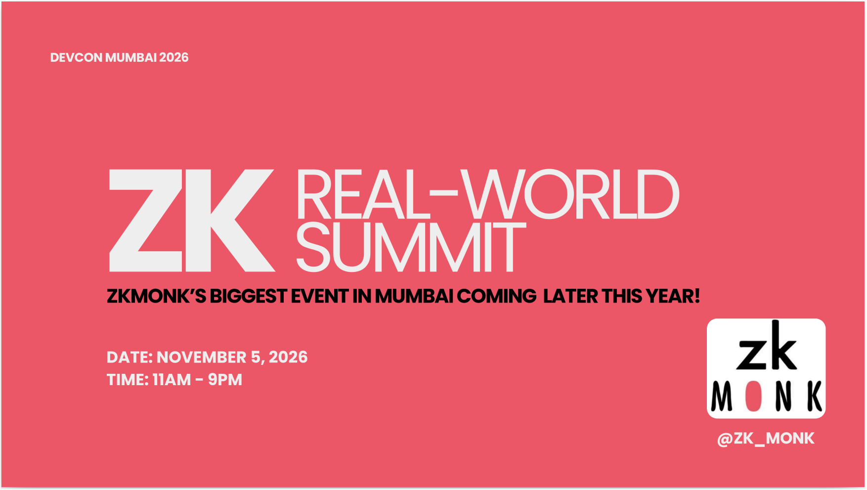 zkMonk ZK Summit Mumbai artwork with 5 November 2026 and 11 AM–9 PM details