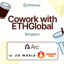 Cowork with ETHGlobal Bengaluru artwork with Arc, Zo World and WAGMI Tribe logos.