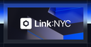 Chainlink Link:NYC wordmark with abstract blue and black shapes.