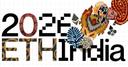 ETHIndia 2026 wordmark with Indian folk-art textile motifs on graph paper