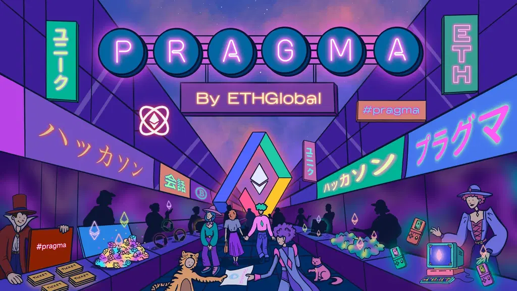 Pragma by ETHGlobal artwork with an Ethereum-themed Tokyo streetscape