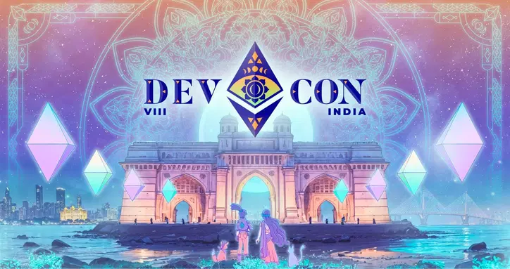 Devcon 8 India artwork featuring Mumbai and the Ethereum logo