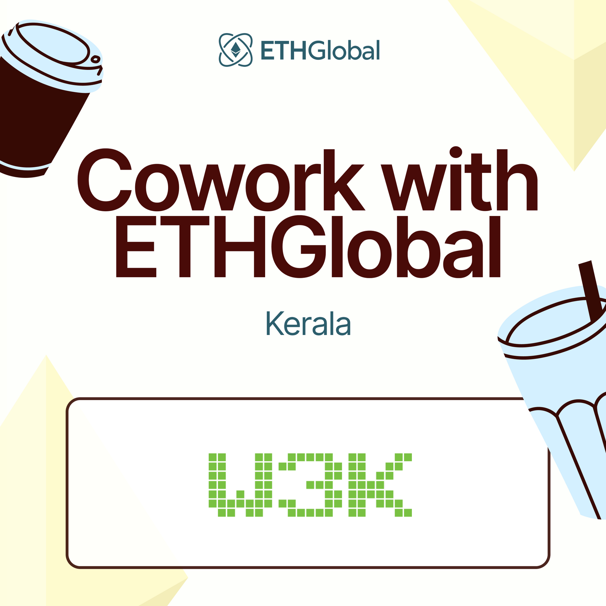 Cowork with ETHGlobal Kerala artwork with the Web3Kerala logo.