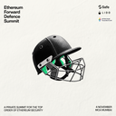 Ethereum Forward Defence Summit artwork featuring a cricket helmet and 4 November Mumbai details