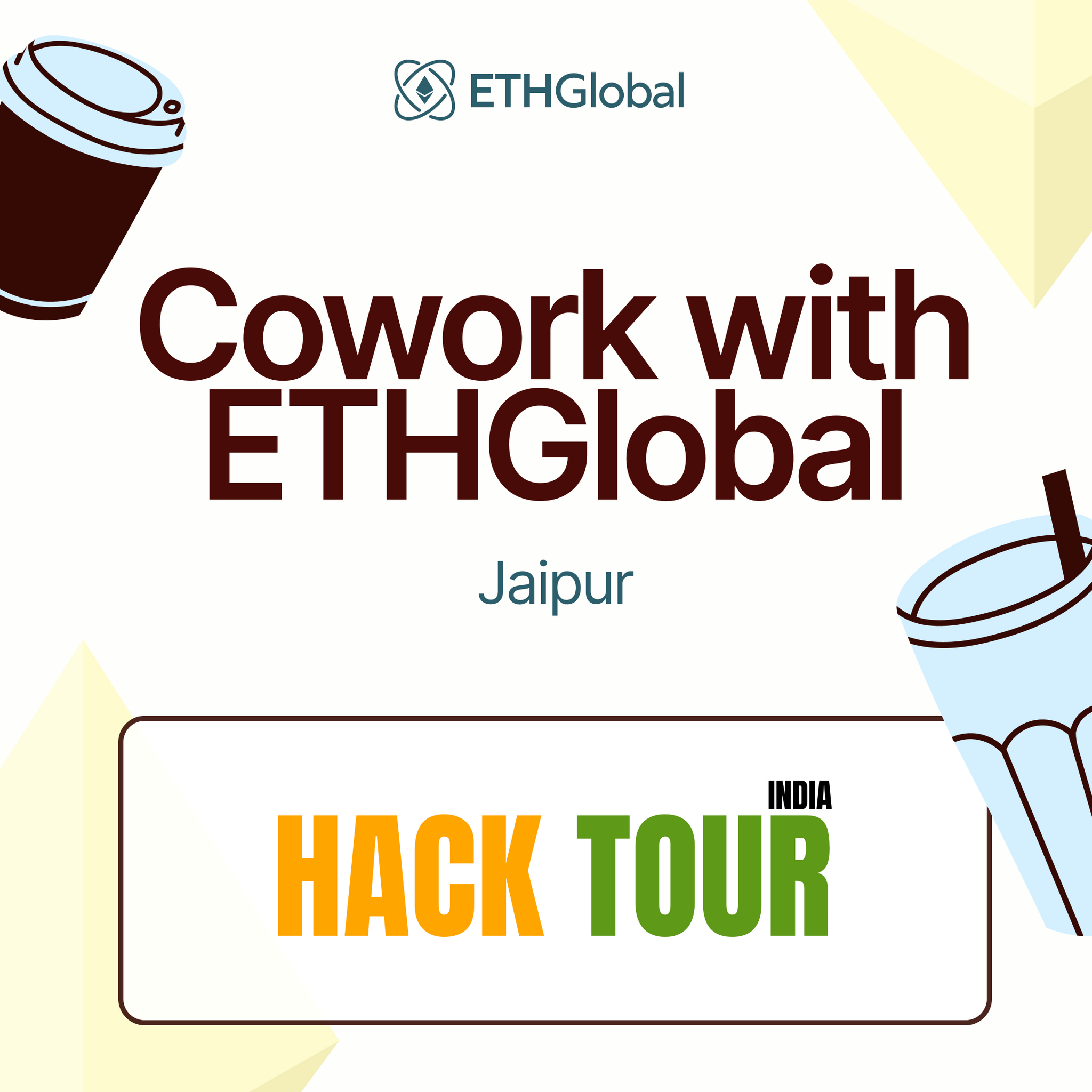 Cowork with ETHGlobal Jaipur artwork with the HackTour India logo.