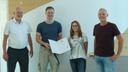 v. l. n. r.: Prof. Dr.-Ing. Uwe Glatzel (Inhaber des Lehrstuhls Metallische Werkstoffe), Andreas Rödel (Oberstudienrat Berufsschule Selb, Fachbereichsleiter für Werkstoffprüfung), Lea Diewitz (Werkstoffprüferin, Fachrichtung: Metall), Bernd Deuerling (Werkstattmeister am Lehrstuhl Metallische Werkstoffe)