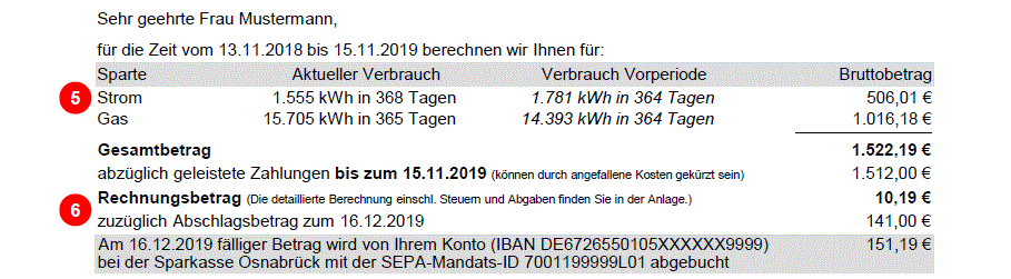 Verbrauchszusammenfassung in einer Jahresabrechnung