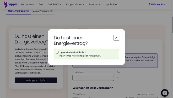 Screenshot der Startseite des Kundenportals