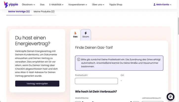 Screenshot der Startseite des Kundenportals
