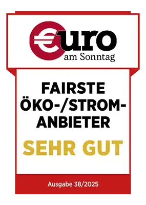 Siegel 'Fairste Ökostrom-Anbieter' der Zeitschrift 'Euro am Sonntag'