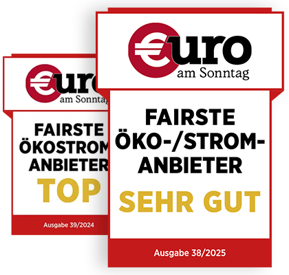 Siegel 'Fairste Ökostrom-Anbieter' der Zeitschrift 'Euro am Sonntag'