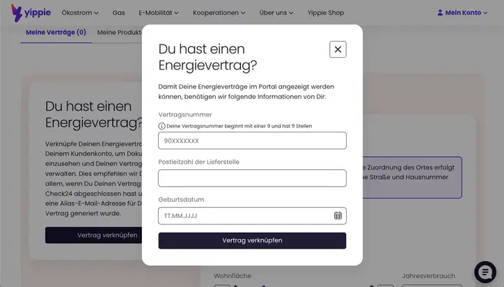 Screenshot der Startseite des Kundenportals