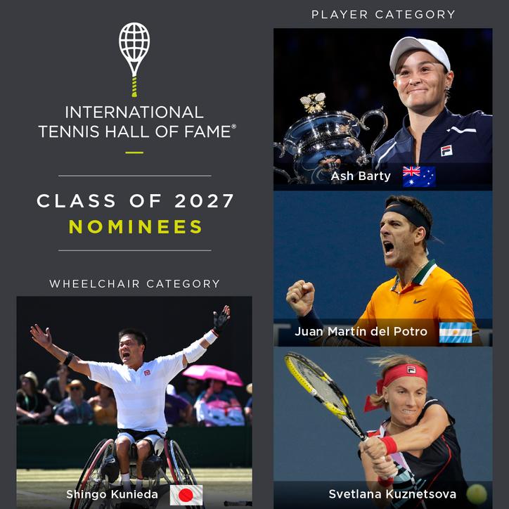 Ash Barty, Juan Martín del Potro and Svetlana Kuznetsova Announced as Player Category Nominees for the  International Tennis Hall of Fame
