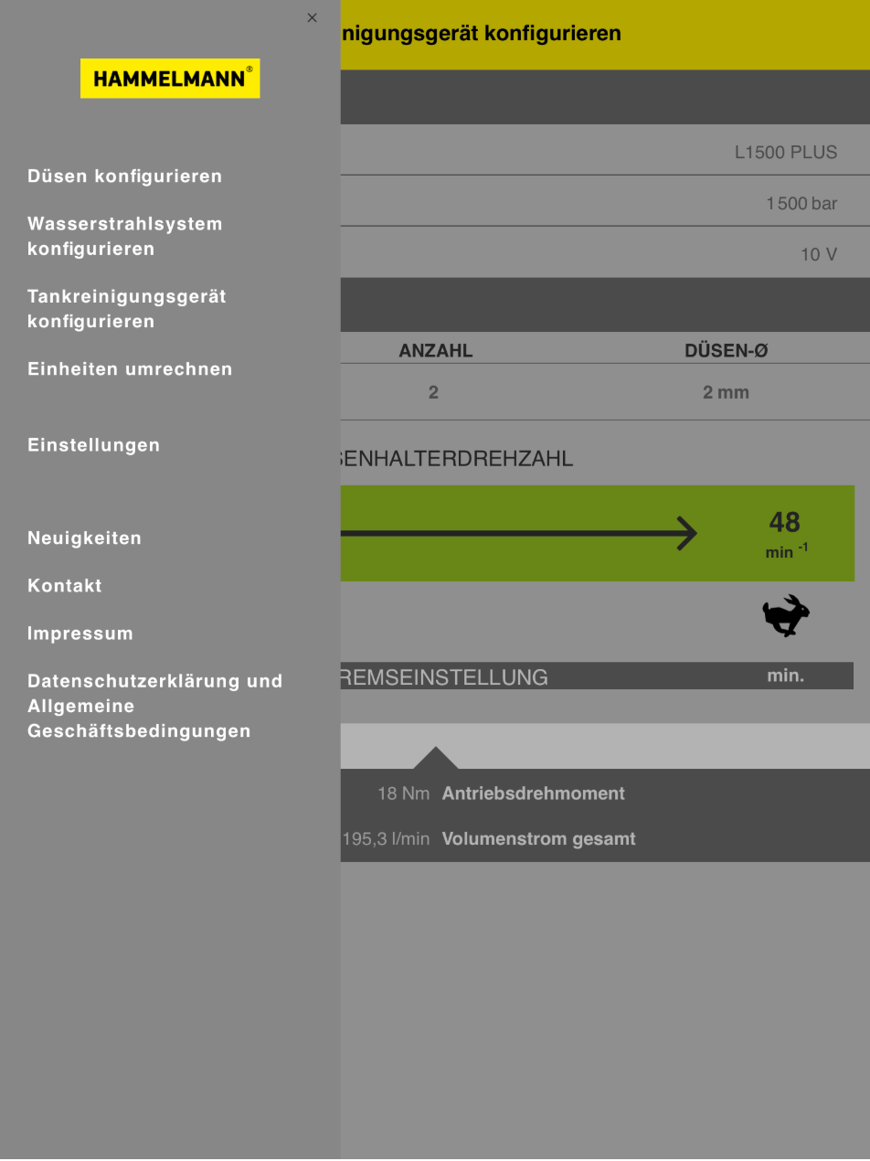 Hammelmann App Oberfläche