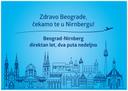 Blaues Begrüßungsschild zum TasteofNUE in Belgrad 2025