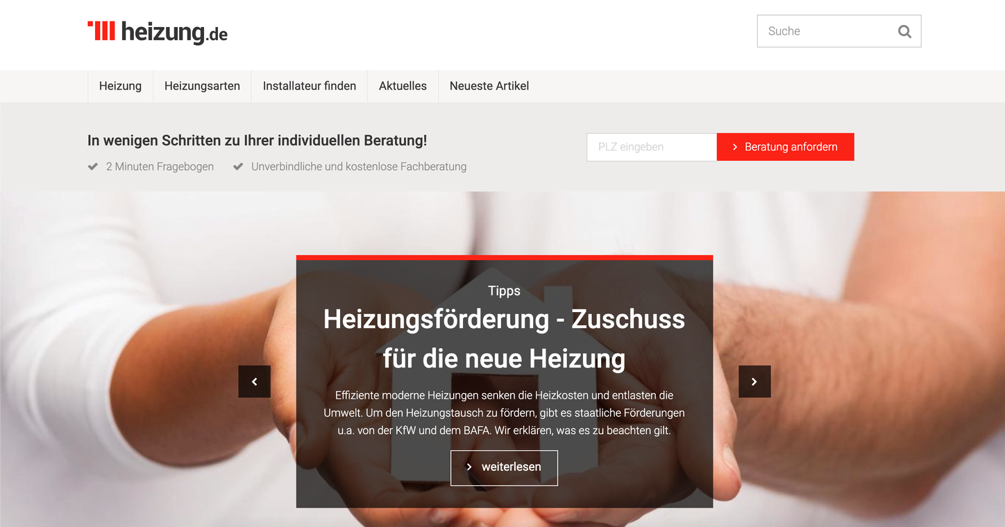 Heizung.de nowa strona po migracji do CMS Scrivito