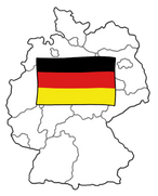 Umrisse von Deutschland und den einzelnen Bundesländern, im oberen Teil ist eine Deutschland-Flagge abgebildet.